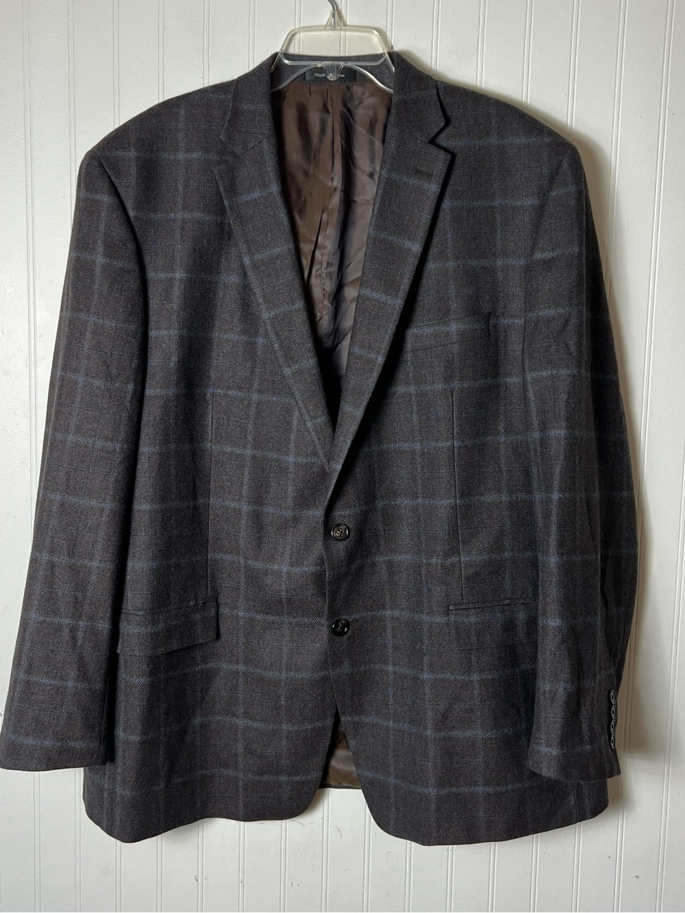Lauren Ralph Lauren Blazer Mens 50L Suit Jacket Brown Blue Plaid Wool Coat
